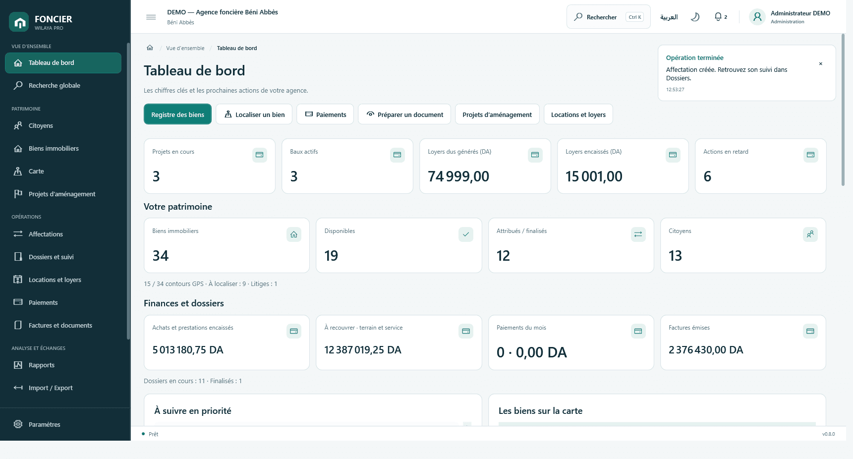 Screenshot of FONCIER WILAYA PRO